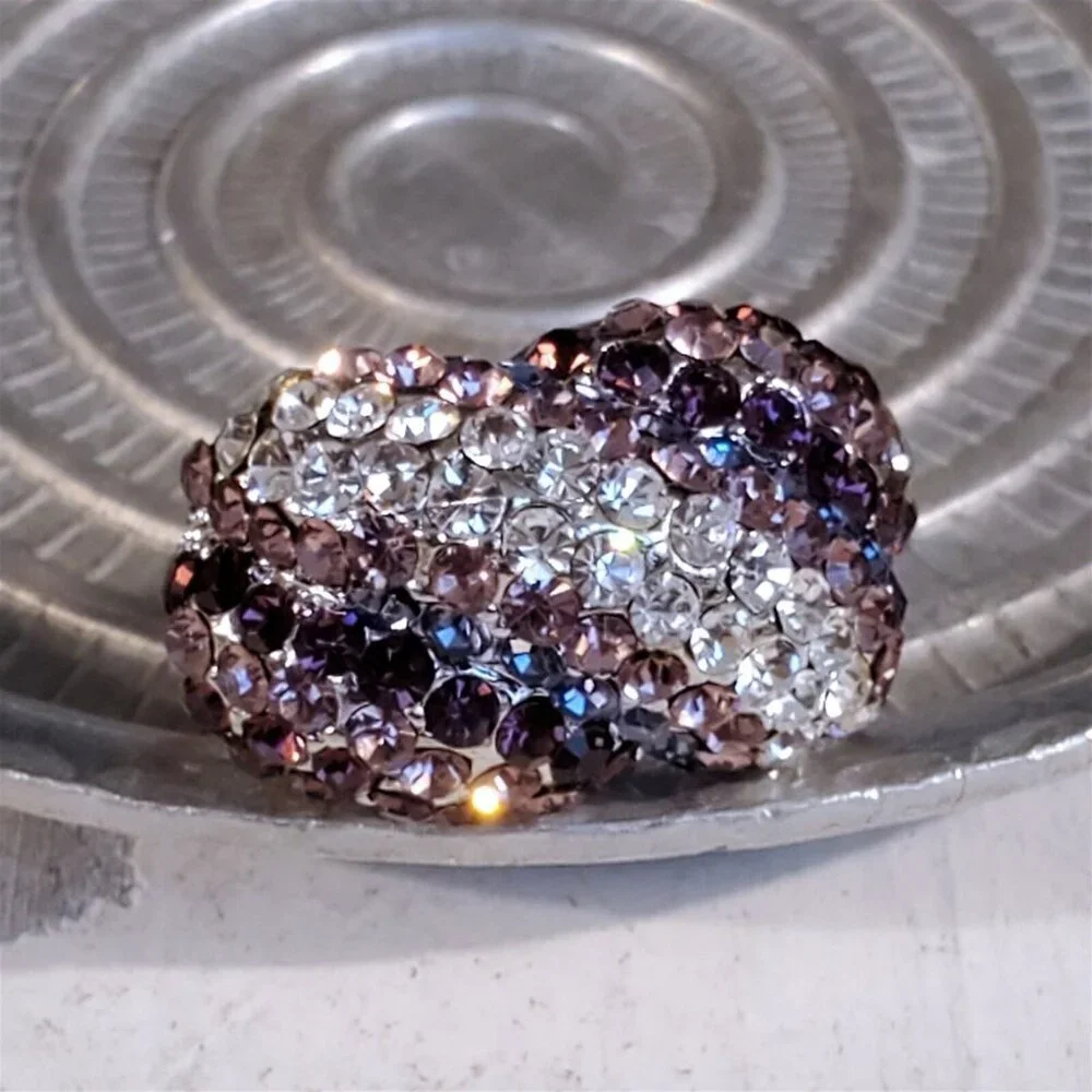 Purple Clear Glam Czech Rhinestones Crystals Cocktail Ring
